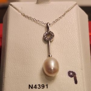 NEW STERLING SILVER 925 "FAUX PEARL AND CRYSTAL DROP" NECKLACE